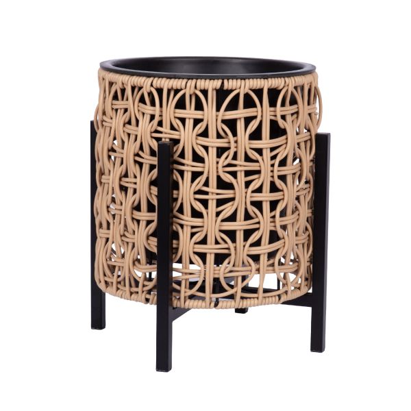 Planter WICKER with stand 28x28xH32cm, light brown