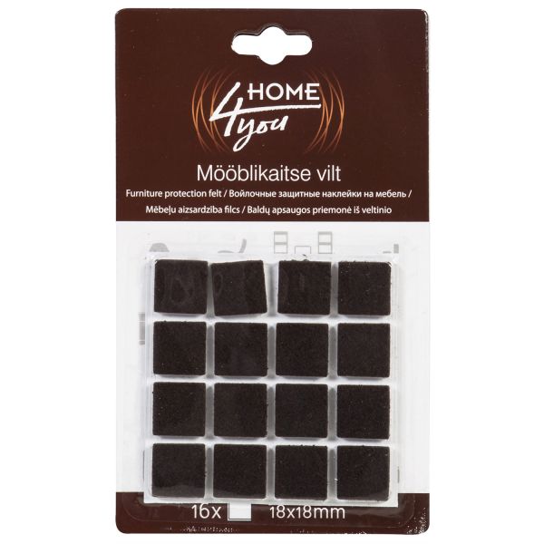 Furniture protective felt pads 18x18mm, 16pcs, black