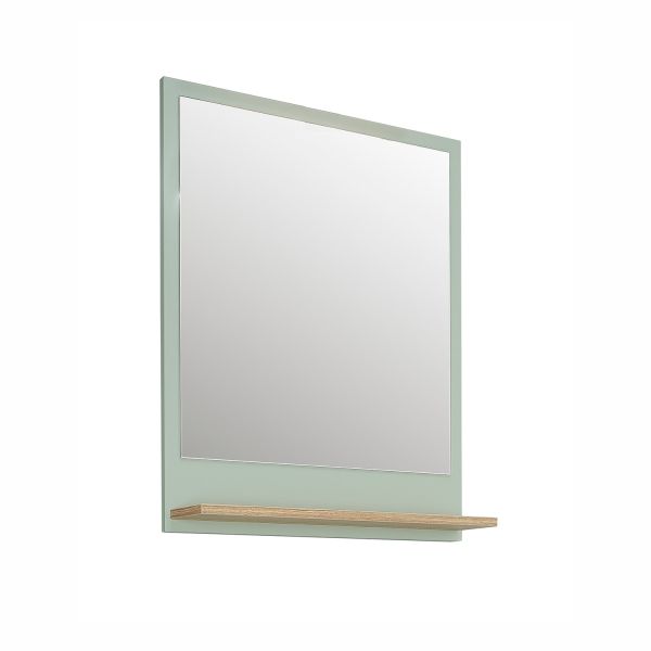 Зеркало для ванной с полкой 09, 60x15,5x74,5см, шалфейно-зеленый/дуб