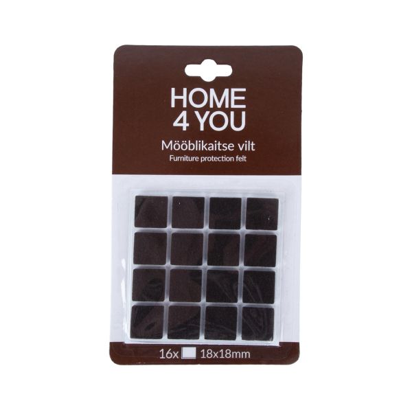 Мебельные накладки для защиты пола 18x18мм x 16шт, чёрный, войлочные