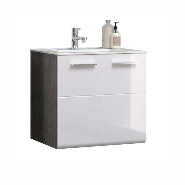 Шкаф под раковину + раковина RIVA 37x31xH170см, белый глянцевый/дымчато-серый