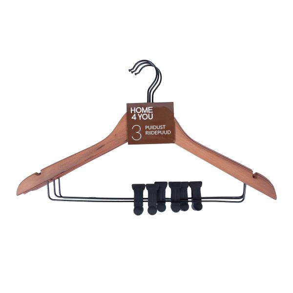 Cloth hangers 3pcs, with clips, brown