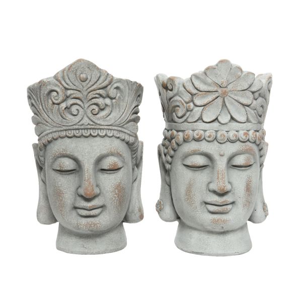 Lillepott BUDHA HEAD H36cm, hall, mix