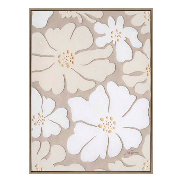 Painting with frame 60x80cm, beige flowers