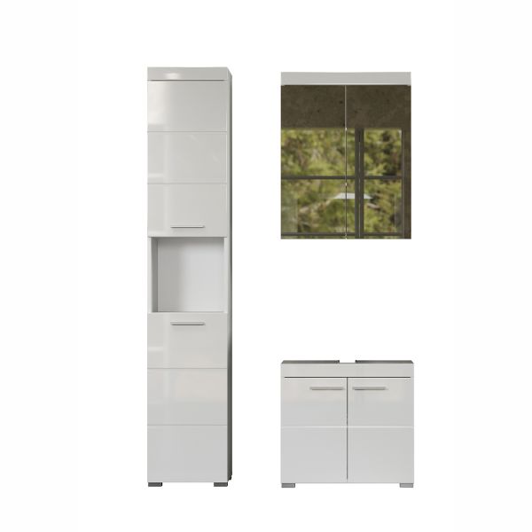 Комплект в ванную AMANDA со шкафом, белый глянцевый/белый