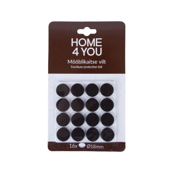 Мебельные накладки для защиты пола D18мм x 16шт, чёрный, войлочные
