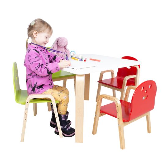 Kids set HAPPY table 4 chairs white red green