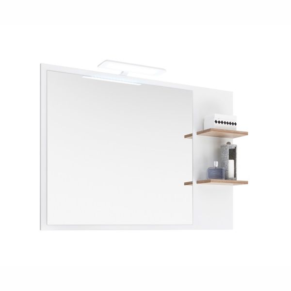 Bathroom mirror with shelves 09, 100x15,5x74,5cm, white / oak