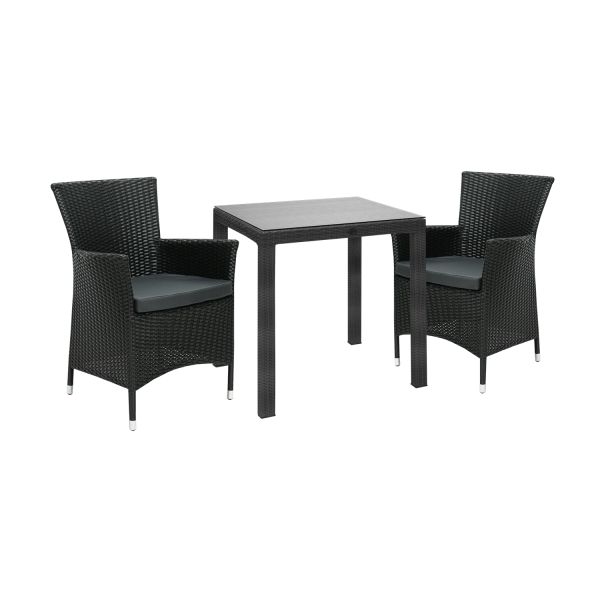 Aiamööblikomplekt WICKER laud, 2 tooli, must