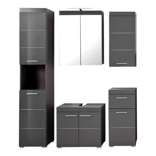 Bathroom set AMANDA grey high gloss/grey, LED