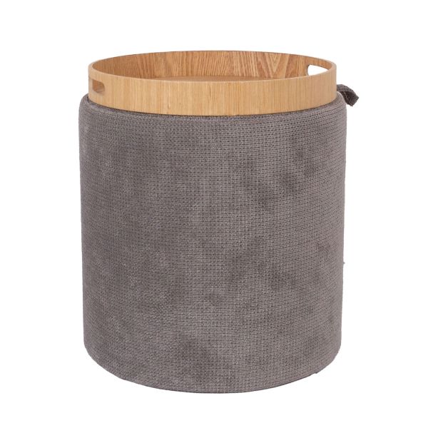Ottoman/ table HIRO D34,5xH37cm, grey, with storage and tray