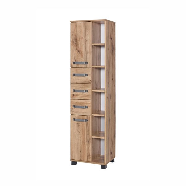 Tall bathroom cabinet MILAN 40x32xH164cm, with shelves, oak