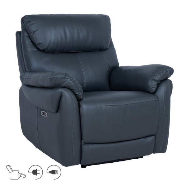 Tugitool BOWEN elektriline recliner, tumehall naturaalne nahk