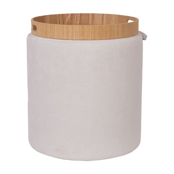 Ottoman/ table HIRO D34,5xH37cm, white, with storage and tray