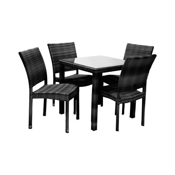 Aiamööblikomplekt WICKER laud, 4 tooli (11894), must