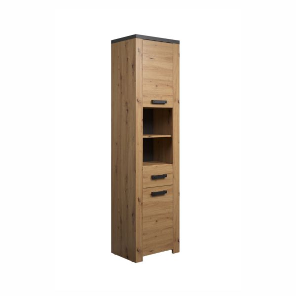Tall bathroom cabinet FOLLOW 53x35xH196cm, oak/grey