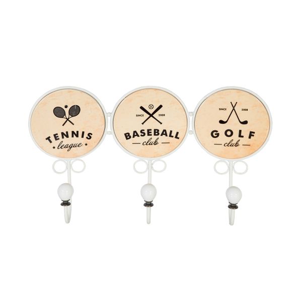 Настенная вешалка VENTURA 34x6.5x19cм, 3-крючки, белый / TENNIS, BASEBALL, GOLF CLUB