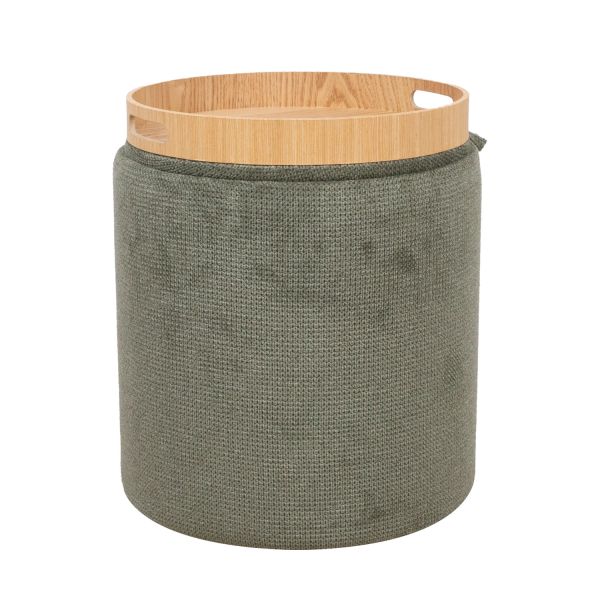 Ottoman/ table HIRO D34,5xH37cm, green, with storage and tray