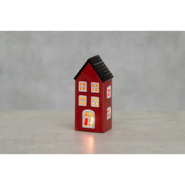 LED-latern HOUSE H17cm punane, taimer 6h