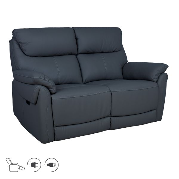 Diivan BOWEN 2-kohaline elektriline recliner, tumehall naturaalne nahk
