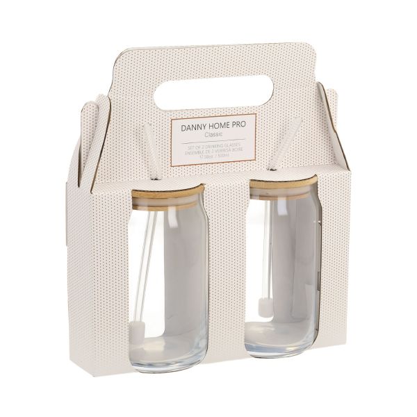 Joogiklaasid CLASSIC 2tk 500ml, kaanega ja klaasist kõrrega