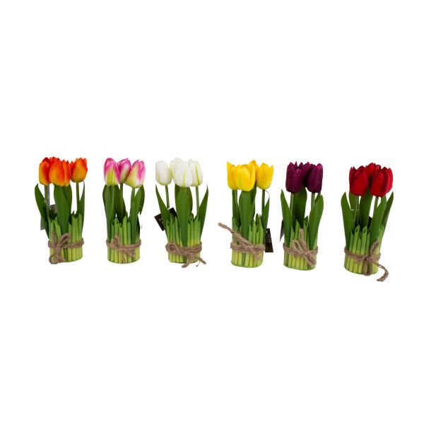 Kunstlill FLOWERLY 5-ne, tulbid, madal, mix
