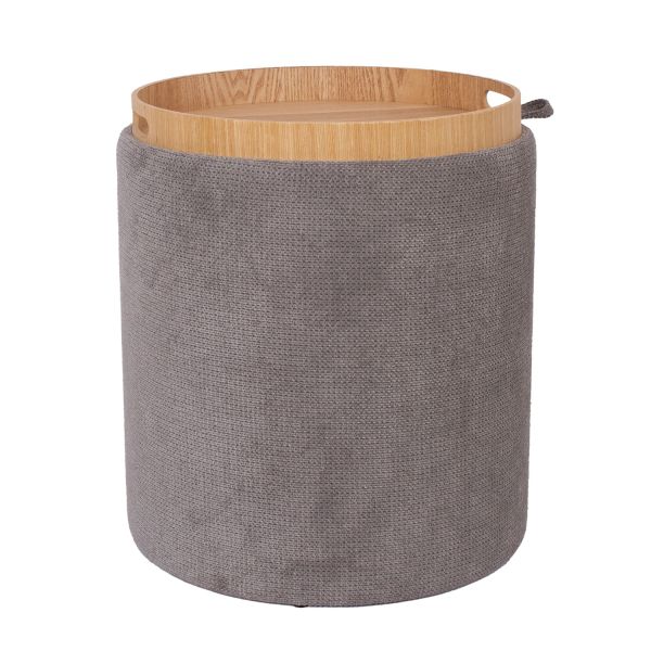 Ottoman/ table HIRO D39xH44cm, grey, with storage and tray