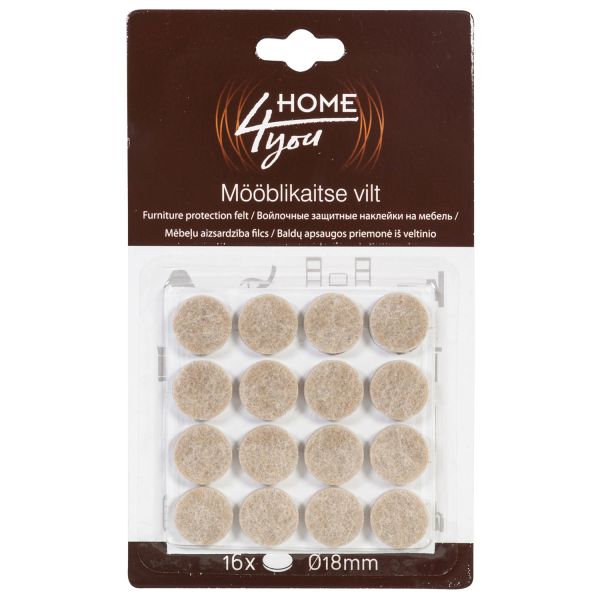 Furniture protective felt pads D18mm, 16pcs, beige