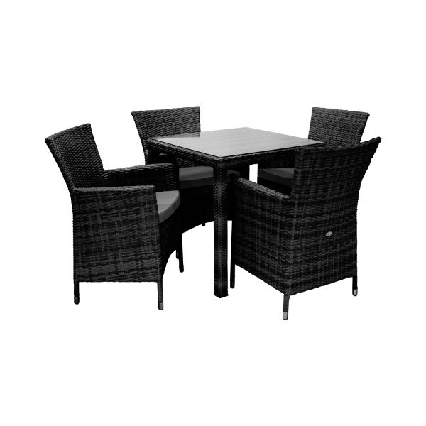 Aiamööblikomplekt WICKER laud, 4 tooli (12709), must