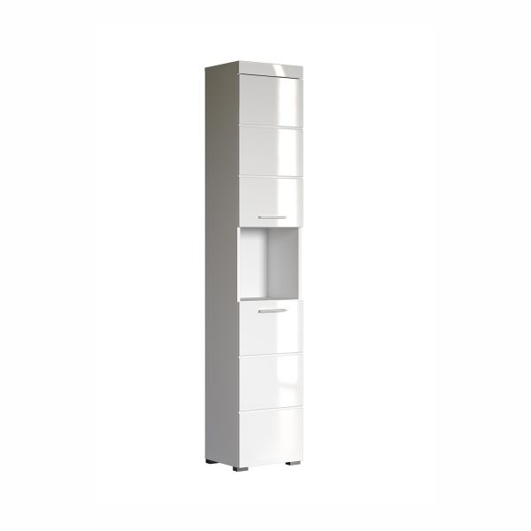 Bathroom cabinet AMANDA 37x31xH190cm, white high gloss/white