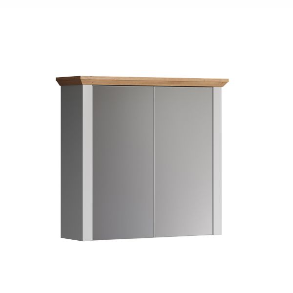 Mirrored cabinet LANDSIDE 78x24xH73cm, light grey/oak
