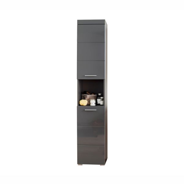 Bathroom cabinet AMANDA 37x31xH190cm, grey high gloss/grey