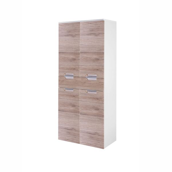 Tall bathroom cabinet MARS 65x36xH159cm, oak/white gloss