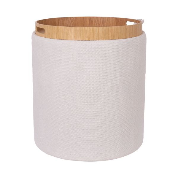 Ottoman/ table HIRO D39xH44cm, white, with storage and tray