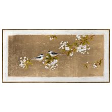 Painting with frame 60x120cm, bird on gold