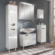 Комплект мебели для ванной комнаты с LED-светильником Mars, белый глянцевый, со шкафом