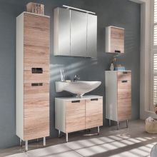 Комплект мебели для ванной комнаты с LED-светильником Mars, дуб/белый глянцевый