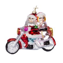 Christmas ornament JOY SANTA MOTORBIKE 13.4cm, glass
