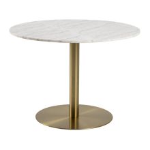 Dining table CORBY D105xH75cm, white marble/brass
